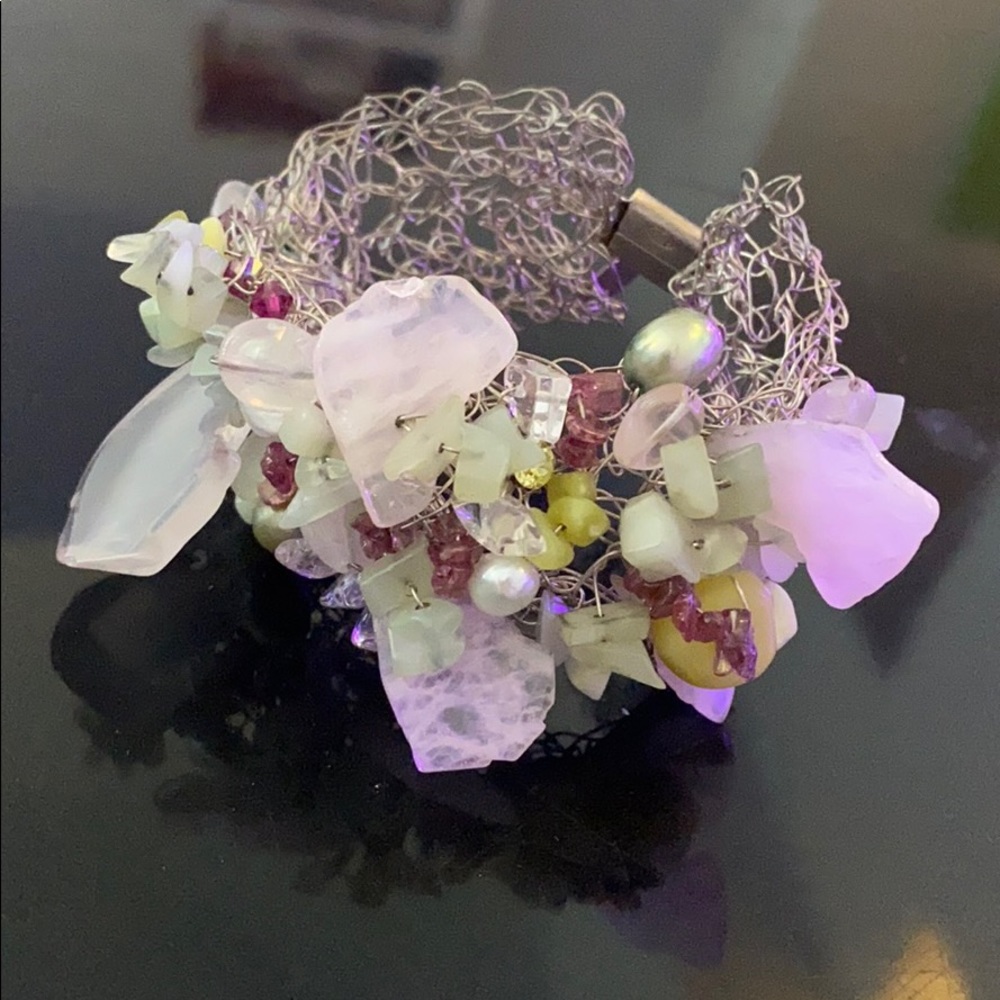 GORGEOUS SILVER BRACELET WITH COLORFUL GEMS